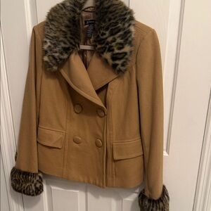 INC International Concepts Tan Peacoat with Leopard Accents
